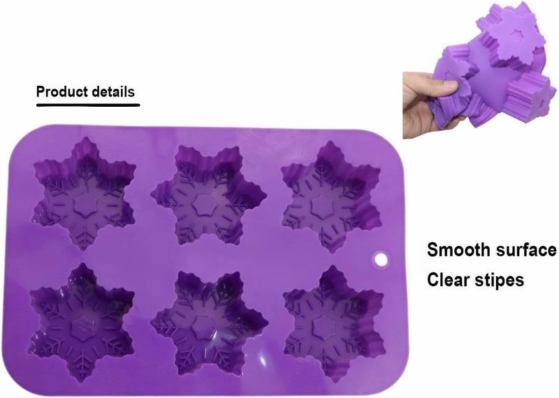Accfore Snowflake Silicone Molds,2 Pack Cake Pans Cookie Trays Handmade Soap Making Molds Also for Chocolate Pudding Jelly Muffin Cups Kitchen Baking Decoration(Blue/Purple) - Image 5